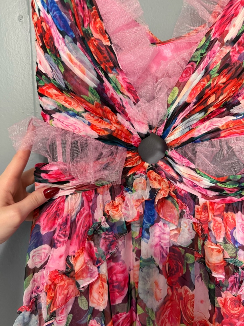 Mac Duggal Pink Floral Cutout Maxi Dress - Picture 4 of 8